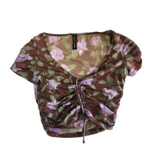 Urban Outfitters Out From Under Mesh Crop Top M Floral Sheer Fairycore Garden